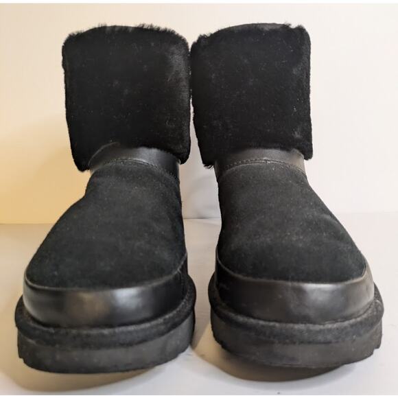 UGG Women's 10 Classic Leopard Lined Bow Black Suede Boots Animal Print 1105354 - Picture 3 of 14